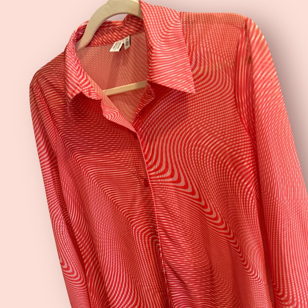 & Other Stories Mesh Psychedelic Print Button-Up Top